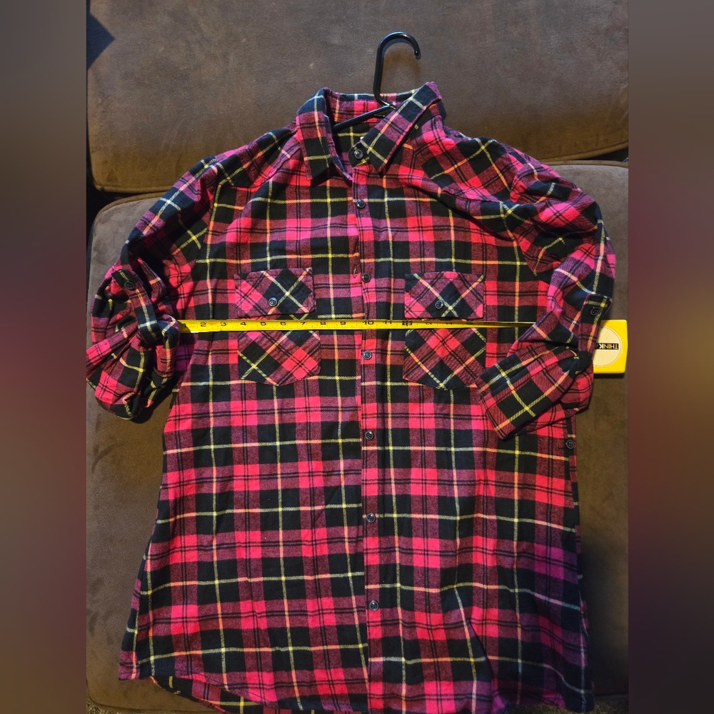Womens Flannel Plaid Shirt - Hot Pink, Yellow and Black Never Worn No Tags